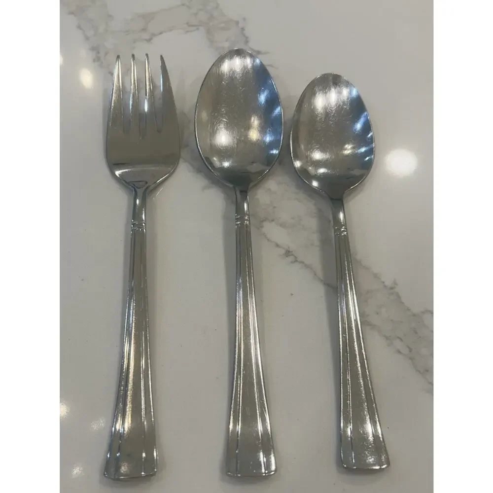 Vtg Cuisinart GEO Serving Set of 3 Meat Fork & 2 Spoons Stainless 18/10 Flatware